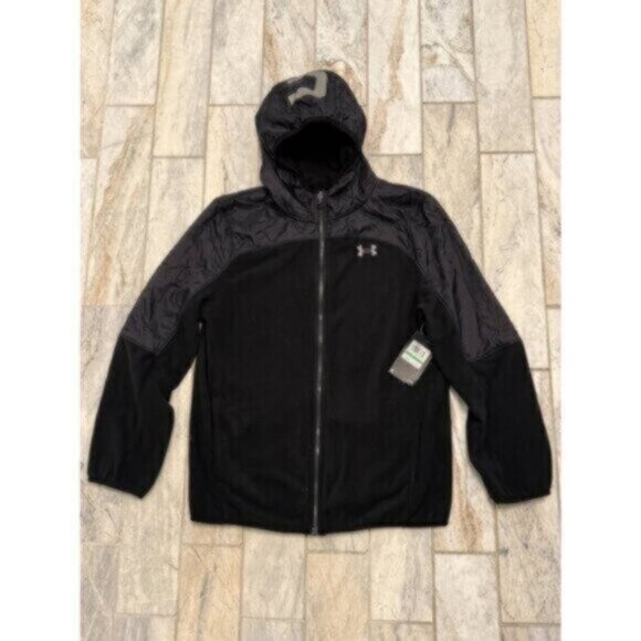 NEW Under Armour boys youth large black Coldgear fleece jacket MSRP $55 - Picture 1 of 6